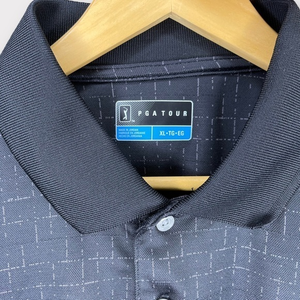 PGA Tour Black Grey Pattern Button‎ Up Short Sleeve Polo Shirt XL